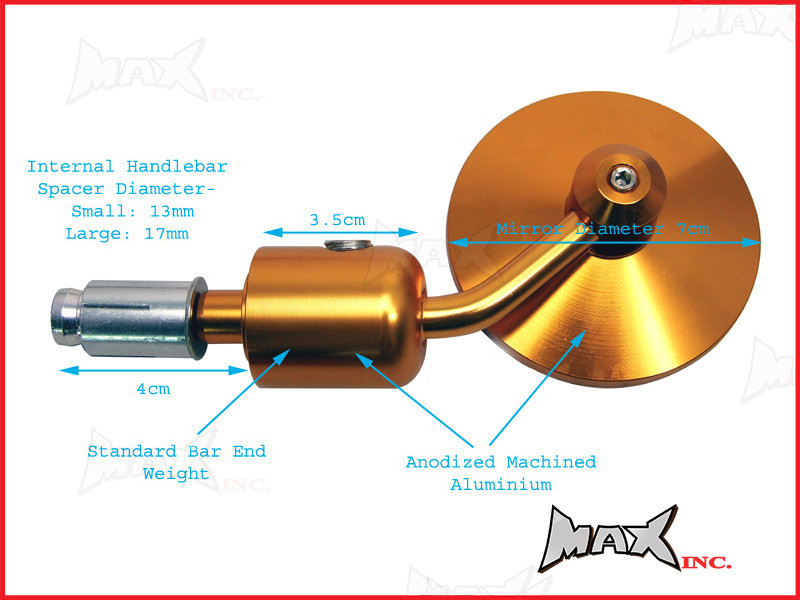 Pair Of Gold Round CNC Machined Bar End Mirrors