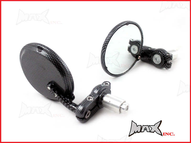 Pair Of Carbon Pattern Round Bar End Mirrors