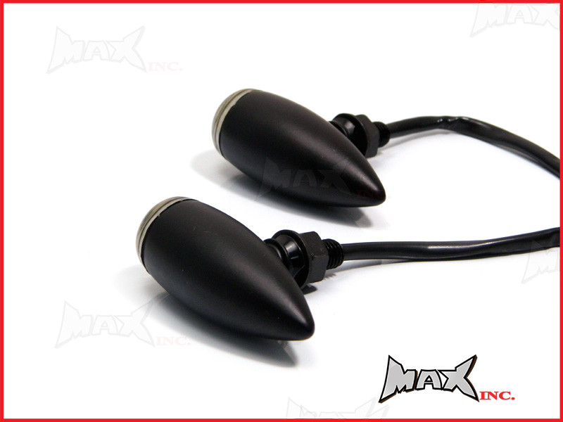 Matte Black Aluminium Classic Bullet LED Turn Signals / Indicators - Smoked Lense