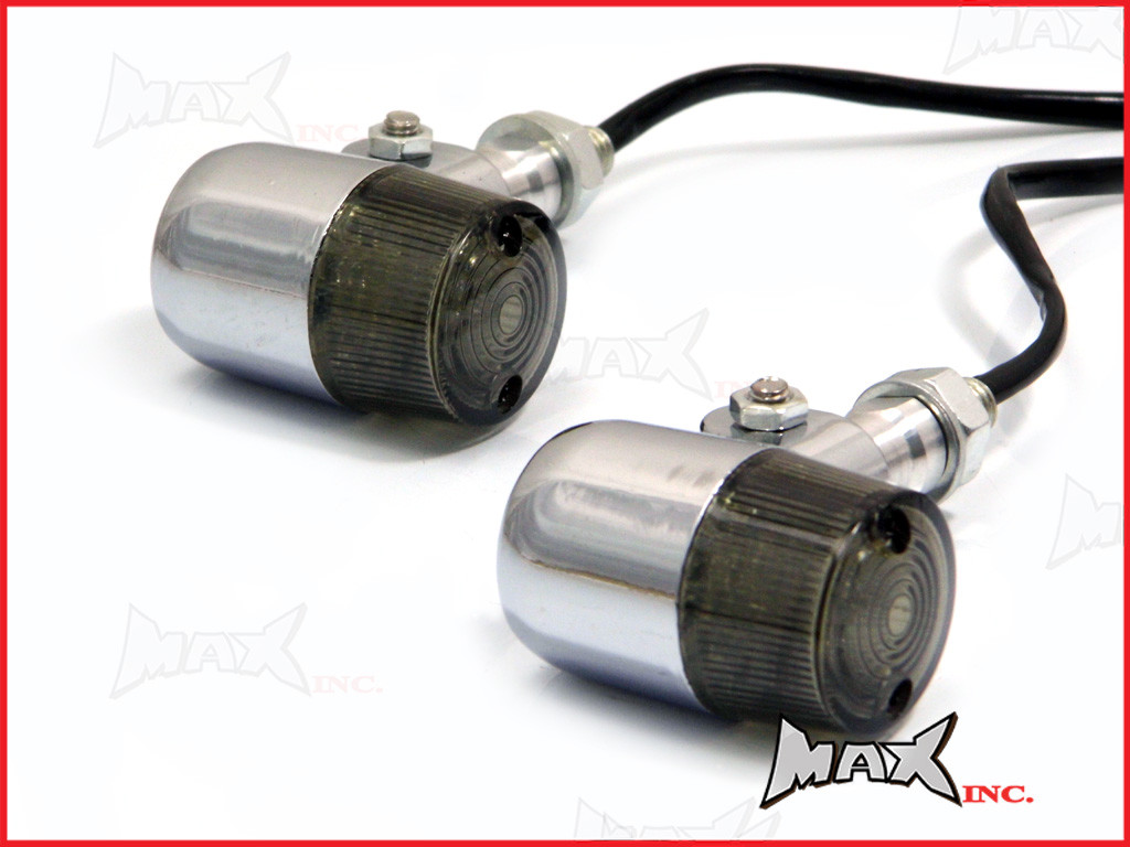 Chrome Aluminium Classic Barrel LED Turn Signals / Indicators - Smoked Lense