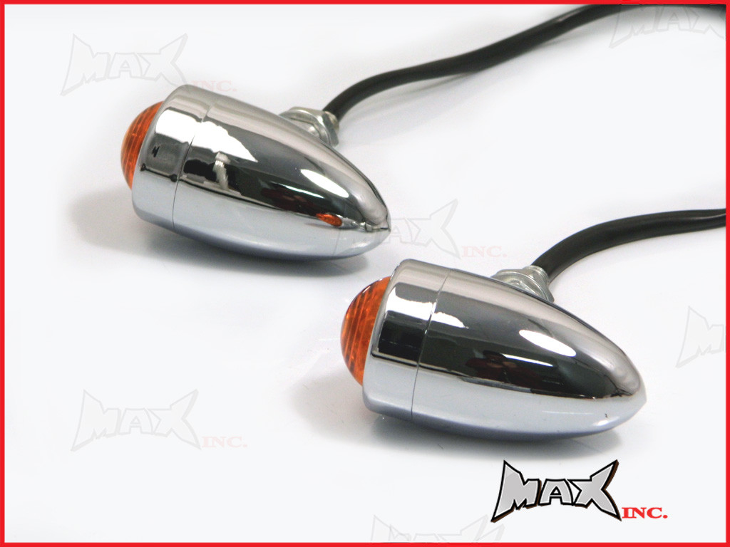 Chrome Aluminium Torpedo LED Turn Signals / Indicators - Orange Lense