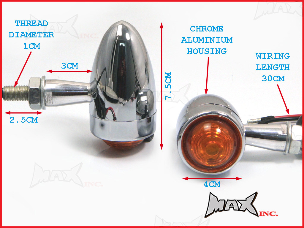 Chrome Aluminium Torpedo LED Turn Signals / Indicators - Orange Lense