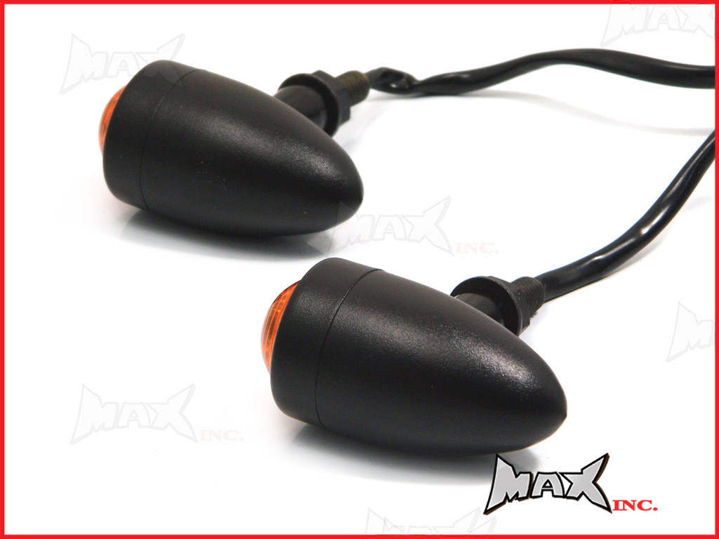 Black Aluminium Torpedo LED Turn Signals / Indicators - Orange Lense