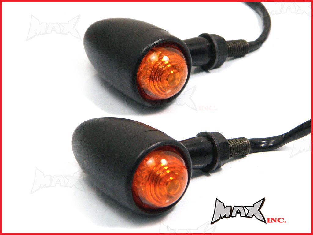 Black Aluminium Torpedo LED Turn Signals / Indicators - Orange Lense
