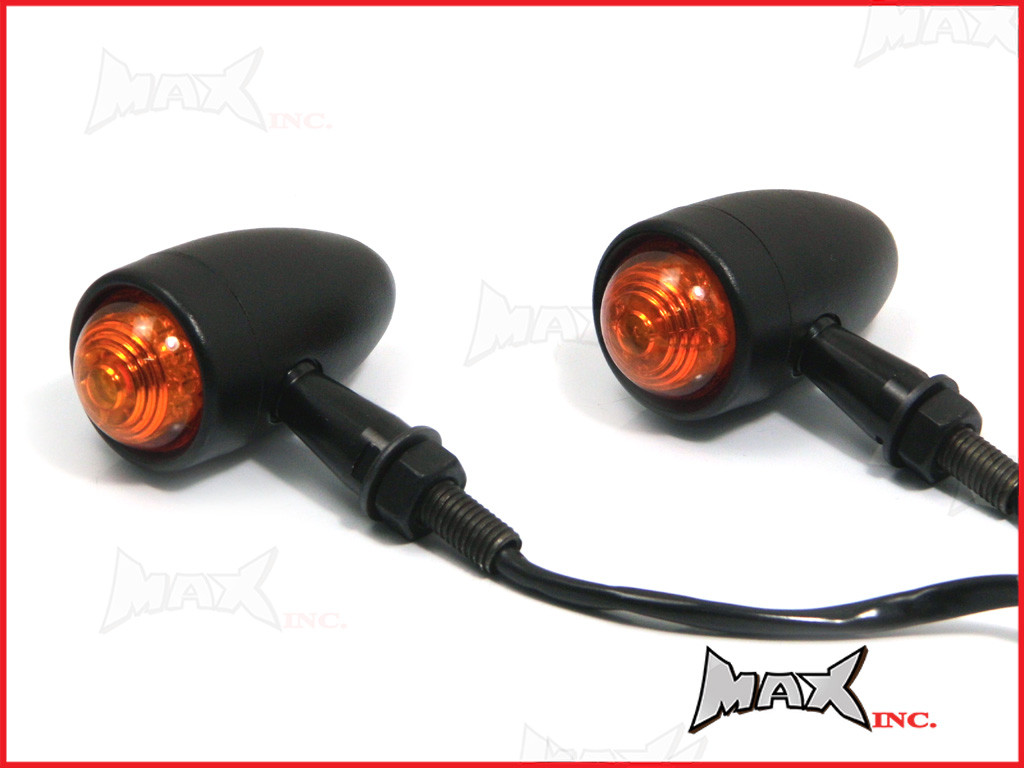 Black Aluminium Torpedo LED Turn Signals / Indicators - Orange Lense