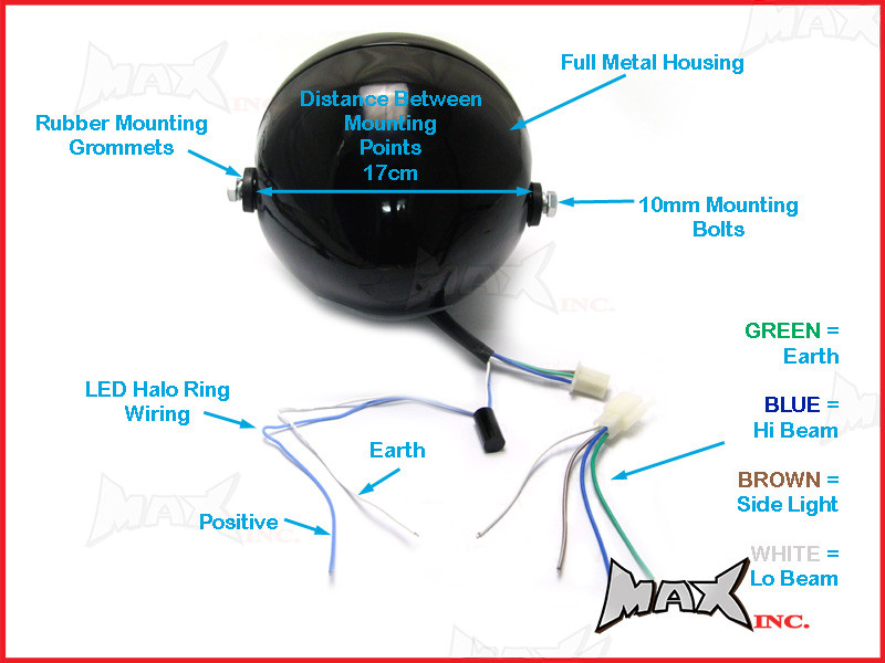 Black Metal 3 Eye Led Headlight Integrated Blue Led Drl Angel