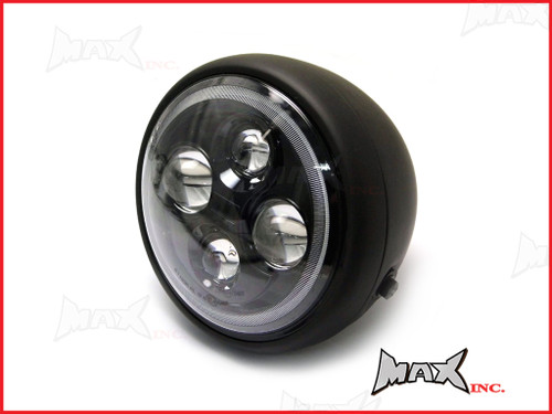 7.7 INCH High Quality Quad Projector LED Matte Black Metal Headlight + Amber Halo