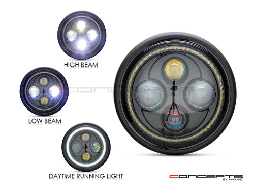 7.7 INCH High Quality Quad Projector LED Matte Black Metal Headlight + White Halo