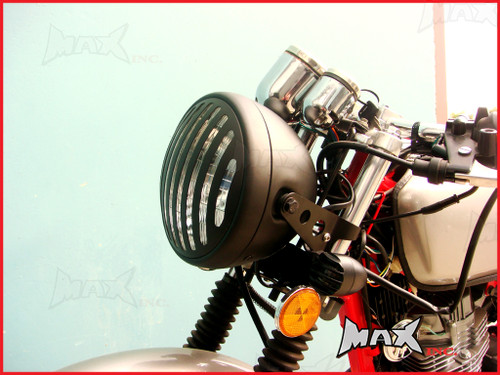 7.7 INCH Matte Black Prison Bar Grill Metal Headlight - H4 / 55w Halogen Sealed Beam