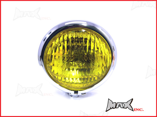 4.75 INCH Chrome Bates Style Metal Headlight - Yellow Lense