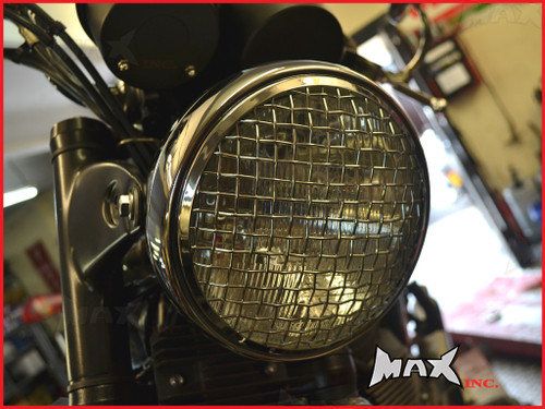 7.7 INCH Chrome Mesh Grill Metal Headlight - H4 / 55w Halogen Sealed Beam