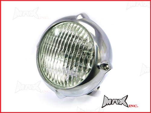 5.5 INCH Polished Aluminium Vintage Style Bottom Mount Headlight - 12v / 35w