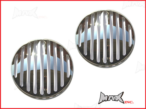 7 INCH Chrome Prison Bar Grill Metal Headlight Covers - Pair