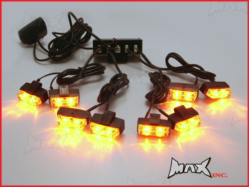 8 Piece Grill Mount LED Emergency Flashing Strobe Light Set - Amber