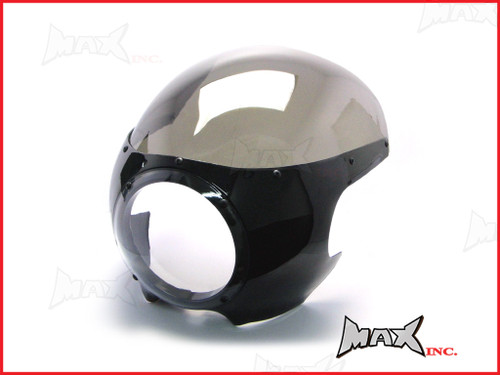 Black Cafe Racer Drag Racer Headlight Fairing + Smoked Windshield 