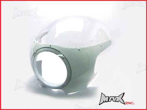 White Cafe Racer Drag Racer Headlight Fairing + Clear Windshield 