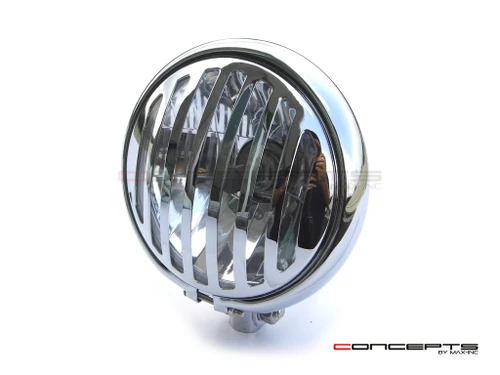 5.75" Bates Style Prison Grill Chrome Metal Headlight - 12v / 55w Halogen Bulb