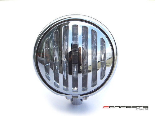 5.75" Bates Style Prison Grill Chrome Metal Headlight - 12v / 55w Halogen Bulb