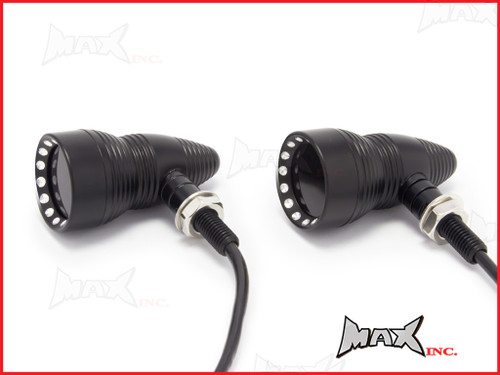 Matte Black Alloy Retro LED Turn Signals / Indicators - Smoked Lense