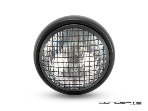 6" Matte Black Universal Metal Headlight + Mesh Grill