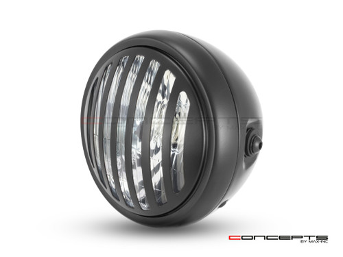 6" Matte Black Universal Metal Headlight + Prison Grill - Emarked