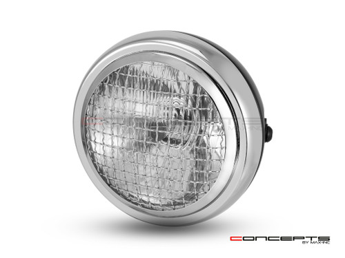 6" Matte Black & Chrome + Mesh Grill Metal Classic Headlight - Emarked