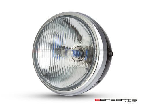7.7' Gloss Black + Chrome Universal Metal Classic Headlight - DOT Approved