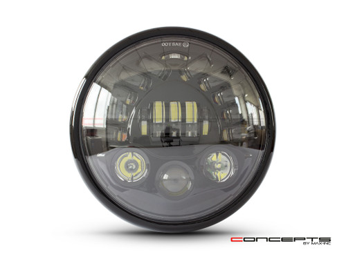 7.7" Gloss Black Metal LED Headlight + Integrated Turn Signals