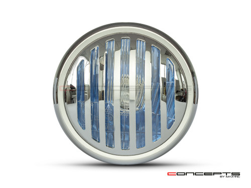 6" Gloss Black & Chrome + Prison Grill Metal Classic Headlight - Emarked
