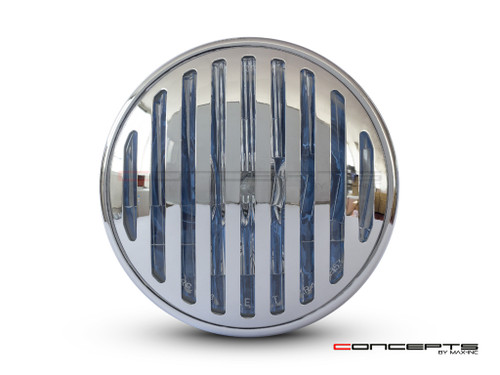7.5" Gloss Black & Chrome + Prison Grill Metal Classic Headlight