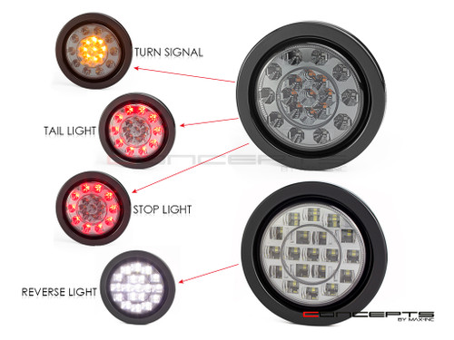 4" Universal Flush Mount Integrated LED Stop / Tail Light / Turn Signals + Reverse Lights - Set Of 4