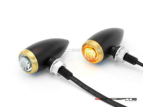 MAX Black + Brass Machined Alum Micro Bullet LED Indicators / Turn Signals