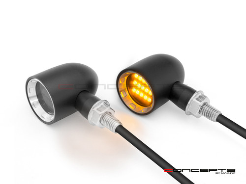 MAX "DERBY" Black + Natural CNC Machined Alum Classic Mini LED Indicators / Turn Signals