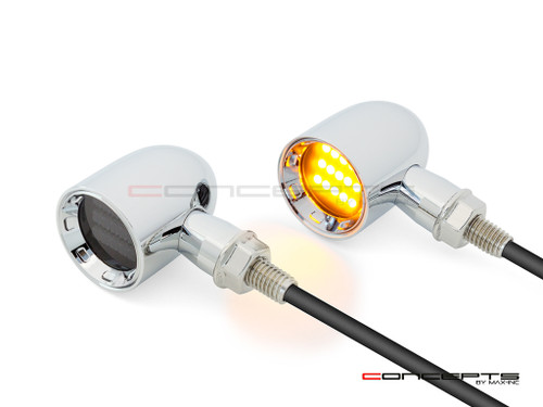 MAX "DERBY" Chrome CNC Machined Alum Classic Mini LED Indicators / Turn Signals