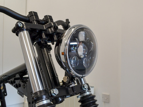 5.75" Bates Style LED Six Projector Gloss Black + Chrome Metal Headlight