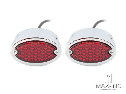 Classic Chrome Metal Oval LED Stop / Tail Lights - Pair
