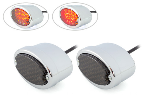 Classic Chrome Metal Oval Smoked Lens LED Stop / Tail Lights - Pair