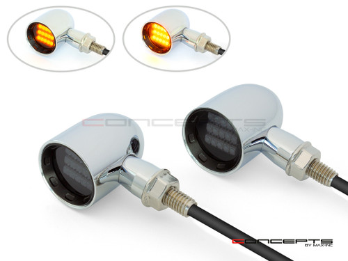 MAX "DERBY" Chrome + Black CNC Machined Alum Classic Mini LED Indicators / Turn Signals