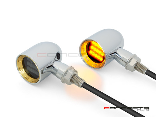 MAX "DERBY" Chrome + Brass CNC Machined Alum Classic Mini LED Indicators / Turn Signals