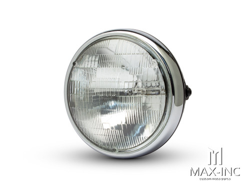 7.7" Gloss Black + Chrome Shorty Metal Headlight - 12v / 55w Sealed Beam