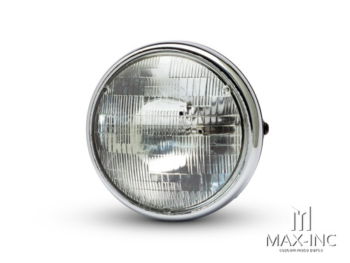 7.7" Gloss Black + Chrome Shorty Metal Headlight - 12v / 55w Sealed Beam