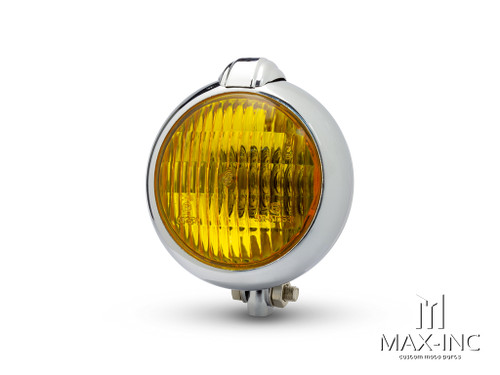 5" Chrome Metal Vintage Style Headlight - Yellow Lens