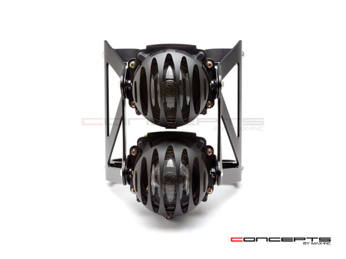 Black Dual Stacked Prison Grill Streetfighter Projector Headlight Set - Fits Fork Sizes 32 - 59mm