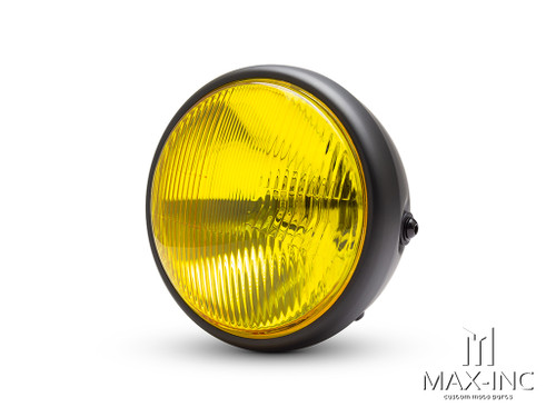 7.7" Matte Black Universal Metal Classic Yellow Lens Headlight