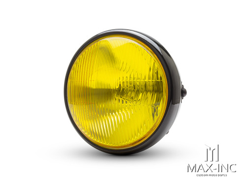 7.7" Gloss Black Universal Metal Classic Yellow Lens Headlight