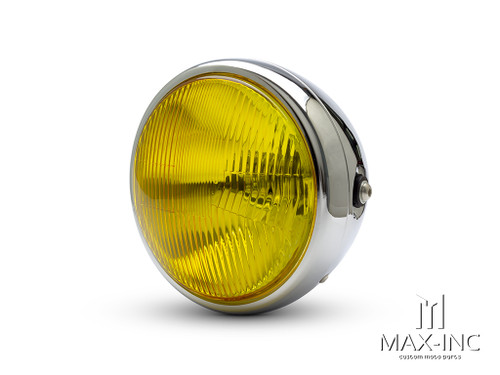 7.7" Chrome Universal Metal Classic Yellow Lens Headlight