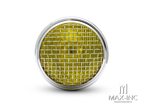 7.7" Chrome Universal Metal Classic Yellow Lens Headlight + Mesh Grill