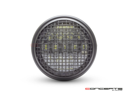 7.7" Matte Black Universal Classic Metal Multi Projector LED Headlight + Mesh Grill - 12v / 75w