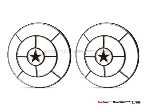 Star Design 7" Black + Contrast Cut CNC Aluminum Headlight Guard Covers - Pair