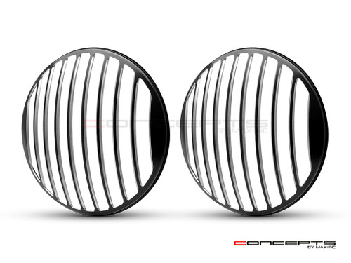 Classic Vent Design 7" Black + Contrast Cut CNC Aluminum Headlight Guard Covers - Pair